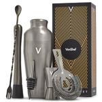 VonShef Cocktail Shaker Set, Graphite 6pc Set with 550ml Parisian Cocktail Shaker, Professional Bartender Set for Home Bar, Including Strainer, Muddler, Jigger & Other Bar Accessories inside Gift Box