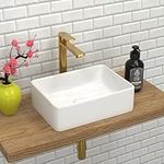 J-FAMILY 14.5'' x 10.6'' Bathroom Small Vessel Sink Above Counter White Porcelain Ceramic Sink Bowl Rectangular Small Vanity Sink Lavatory Wash Hand Basin