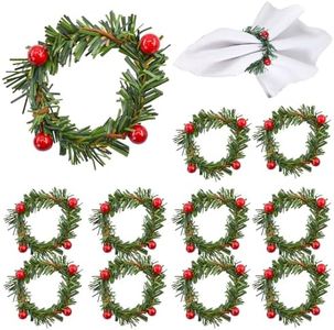 Bacucine Christmas Napkin Rings Set of 12 Napkin Holder Rings with Red Berry Pine Needles Christmas Decorations for Banquet Family Gathering Dinning Table Decorations