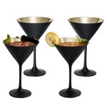 MyGift 8 Ounce Modern Matte Black and Metallic Gold Tone Plated Martini Glasses, Drinking Glass for a Cocktail Party, Wedding, or Anniversary Dinner, Set of 4