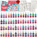 Fabric Paint Set 60 Color Value Pack- Glitter, Metallic, Glow in Dark, Neon-Includes Letter Stencils to Customize Any Craft - Great for Summer Camp Activities, School Classrooms, DIY Projects