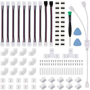 MAOXWY LED Strip Light Connector Kit, Led Strip Accessories Set for 5050 4 Pin 10mm RGB Led Light Strips with Connectors Clips and Tools