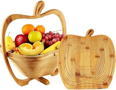 Foldable Fruit Basket Gift Bamboo Fruit and Veggie Basket,Fruit Bowl Holder Dried Fruit Basket for Christmas Decorations Holiday Party (Apple)