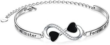 New Mum Gifts Inspirational Bracelet Engraved "Always My Sister/ Mother/ Daughter, Forever My Friend" Adjustable Infinity Bangle Bracelets 925 Sterling Silver Friendship Family Jewelry for Women Girls, 7+3 inches, Sterling Silver , Cubic Zirconia