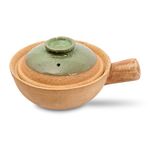 KALAKRITI Ceramic Fondue Pot for Serving, Fondue Pot with Lid, Chinese Clay Pot for Serving, Soup Pot Ceramic Serving Bowl with Handle, Soup Bowl, Salad Bowl, Bowl for Snack (17 Cm) (Green, Pack of 1)