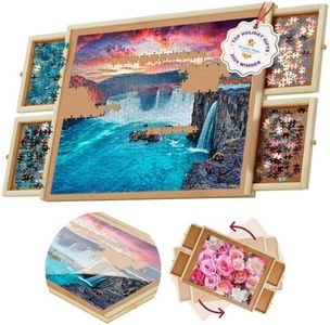1000 Piece Wooden Jigsaw Puzzle Board - 4 Drawers, Rotating Puzzle Table | 30” X 22” Jigsaw Puzzle Table | Puzzle Cover Included - Portable Puzzle Tables for Adults and Kids by Beyond Innoventions