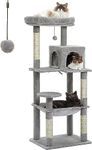 LOYAL RAIN 143 cm Tall Cat Tree for Indoor Cats, Multi-Level Cat Tower with Super Large Hammock, Sisal Covered Scratching Posts, Cozy Condo and Top Perch (Grey, Large)