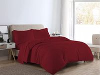 LIZZIE JACOBS New Brushed 100% Cotton Flannelette Plain Duvet Quilt Covers Flannel Fully Reversible Bedding Sets With Pillowcases (Red, Double)