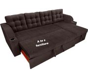 A to Z Furniture Sofa Cum Bed l Shape Classic Fabric & Valvet Tufted Sofa Living Room and Office Bedroom Storage Chaise (Brown)