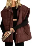 Ainangua Women's Puffer Vest Stand Collar Zipper Sleeveless Jackets Winter Lightweight Vests Warm Padded Jacket Coat(Brown,XL)