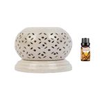 Gwan Aroma Diffuser Ceramic Electric Round Shaped Aroma Oil Burner Essential Oil for Home Fragrance with Aroma Oils (Sandal Wood), 10ml