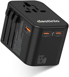 Destinio Universal Travel Adapter - 65W Laptop/MacBook GaN Fast Charging Adapter with 2 Type C & 1 USB Ports, Universal Charger Adapter, All in One International Travel Adapter for US, UK, Europe