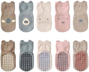 SE 5 Pares de Calcetines Antideslizantes Bebé|Calcetines Antideslizantes de Algodón para Niño Niña (FR/ES, Edad, 1 año, Regular, ANIMALES 2)