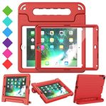 TOPWANT Kids Case with Built-in Screen Protector for iPad 9.7 Inch 2018/2017, iPad Air 2 Kids Case, Shockproof Convertible Handle Stand Kids Case for iPad 6th 2018 and 5th Generation 2017, Red