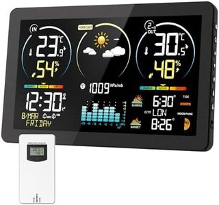 Station météo connectée, thermomètre sans fil avec horloge atomique numérique, grand écran avec rétroéclairage réglable, moniteur d'humidité de la température intérieure et extérieure