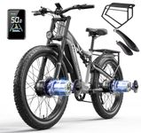 shengmilo S600 Full suspension Electric Bike for adult, 26inch 3.0 Fat Tire 7speed Electric Mountain Bike, 48V17.5Ah removable Battery,three riding modes ebike Dual motors