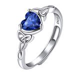 September Blue Birthstone Rings for Teens Heart Shaped, Scotland| Scottish Jewelry, Adjustable Crystal Stone Ring, 925 Sterling Silver Celtic Heart Knot Sapphire Rings for Women