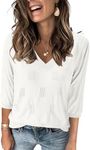 UEAL Trendy Sweaters for Women 2024 3 4 Length Sleeve Business Casual Sweater Tops Women Large White