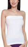 GLAMORAS Women's Nylon Spandex Solid Bandeau Tube Regular Fit Top Inner Camisole Non Padded Wire Free Seamless Strapless Stretchable Bralette - Free Size, White