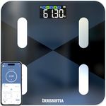 IRRESISTIA Smart Body Fat Scale - Bluetooth Bathroom Scales with Six Metrics on VA Display - BMI Weighing Scales with 14 Body Composition Metrics and Smartphone App - Black GBEVA28i 28x28 cm