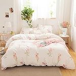 Off White Flowers Duvet Cover Set Floral Bedding Pink Lavender Flowers Printed Botanical Country Style Bedding Sets Twin 1 Duvet Cover 1 Pillowcase (Off White, Twin)