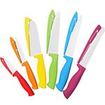 12 Piece Dishwasher Safe Knife Set - 6 Steel Rainbow Kitchen Knives with 6 Knife Sheath Covers - Colorful Knife Sets with Bread, Slicer, Santoku, Utility and Paring Knives