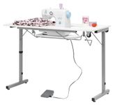 Rollaway II Compact Portable Folding Sewing Table, Silver/White