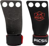 PICSIL RX Grips, Synthetic Workout Grips with Wrist Straps, Resistant Carbon Fiber Hand Grips for Cross Training, Weightlifting, Gymnastics, WODs, Pull-ups. Blocks Tears & Blisters, Red, Large