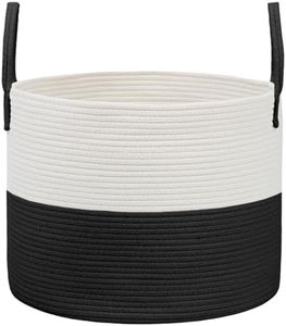 JMvicyroam Woven Blanket Basket,115L Large Rope Storage Bin with Handles, Organizer for Blankets Toys Book and Clothes, Laundry Basket for Living Room Bedroom Nursery,White&Black
