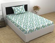 Divine Casa Floral Cotton 144 TC Super Soft Cotton Single Bedsheet with 1 Pillow Cover - Teal and White