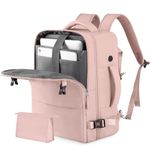 Rinlist Travel Backpack for Women Men, TSA Friendly Carry-on Backpack Airline Approved, Personal Item Bag on Airplanes, Travel Essentials Must Haves, Pink