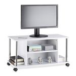 Relaxdays White TV Stand, Entertainment Unit on 4 Castors, Portable TV Armoire, MDF, HxWxD: 41.5 x 80 x 40, White