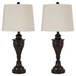 Signature Design by Ashley Darlita Traditional 29" Table Lamp with Pedestal Base, 2 Count, Dark Brown with White Shade