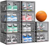 caktraie 10 Pack Thicken Shoe Organizer Stackable,Upgraded Sturdy Shoe Storage Box with Magnetic Door,Shoe Containers For Sneaker Display,Hat Organizer,Black…