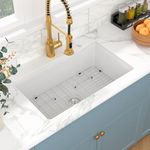 Sarlai 32x19 33 inch White Kitchen Sink undermount 33 Single Bowl, 32"x19"x10"