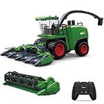 fisca Remote Control Harvester Tractor with 2 Grian Combine Heads, RC Farm Tractor Truck 2.4Ghz Farm Vehicle Toy with Light and Spray for Kids