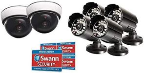 Swann Fake Security Camera Kit, Home Surveillance with 4 Indoor/Outdoor Bullet Cameras, 2 Dome Dummy Cameras with Flashing Light, and 5 Security Sticker Window Decals