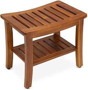 TeakCraft Teak Shower Bench with Shelf 21 Inch, Fully Assembled Teak Wood Shower Stool & Spa, Shower Bench for Elderly, Indoor and Outdoor Use, The Hermod