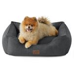 Bedsure Small Dog Beds Washable -Waterproof Cat Beds for Indoor Cats, Rectangle Cuddle Puppy Bed with Anti-Slip Bottom, Grey, 51x48x15cm