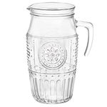 Bormioli Rocco Romantic Glass Water Jug - Floral Decorated Boho Cocktail Serving Pitcher - 1.8 Litre - Clear
