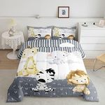 Lovely Animals Full Size Comforter Set Cute Elephant Bedding Set for Kids Adults Teens Zebra and Giraffe Comforter Luxury Gray and White Quilt Set Room Decor 3Pcs