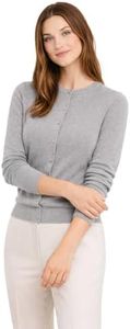 State Cashmere Button Front Crewneck Sweater - Long Sleeve Cardigan for Women Made with 100% Pure Cashmere Sourced from Inner Mongolia Goats - Soft, Lightweight & Versatile - (Pale Charcoal, Small)