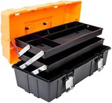 Torin ATRJH-3430T 17" Plastic 3-Layer Multi-Function Storage Tool Box with Tray and Dividers, Black/Orange