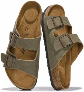 Project Cloud 100% Genuine Leather Mens Sandals - Memory Foam Insole & Cork Footbed Slides for Men Footwear - Non-Slip Summer Sandals for Men & Lightweight Mens Slides (Heritage, ARMYSUEDE,11)
