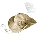 GVSAVY 1 Beige Mountaineering Hat with 10 White Sweat Absorbent Patches, Summer Wide Brim Sunscreen Hat, Anti-UV Fisherman Hat, Breathable Sunshade Hat, Suitable for Fishing, Hiking, Adventure