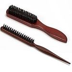 Bristle Hair Brush, 2 Pack Slick Back Hair Brush Teasing Comb Hair Brush for Men Women, Boar Bristle Brush Smoothing Brush Sleek Hair Brush for Slicking Hair Beard (Brown)