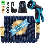 SKYAYA Expandable Garden Hose Pipe 30m 100ft, Hosepipes for Flexible with 3/4'' 1/2'' Connector, 10 Function Spray Gun, Expanding Water Retractable Magic Gardening Car Washing