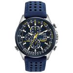 Citizen Eco-Drive World Chronograph A-T Men's Watch, Stainless Steel with Polyurethane strap, Technology, Blue (Model: AT8020-03L)