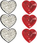 Valentine's Day Iron on Patch Red Sliver Heart Pathes Glitter Heart Embroidered Patches,Sew On/Iron On Patch Applique for Jeans Hat Tshhirt -6pcs