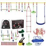 ALPIDEX Ninja Kids Slackline Obstacles Set Gymnastic Rings Rope Knots Swing Climbing Ladder Accessories Extendable Warrior Course, Stil:Max